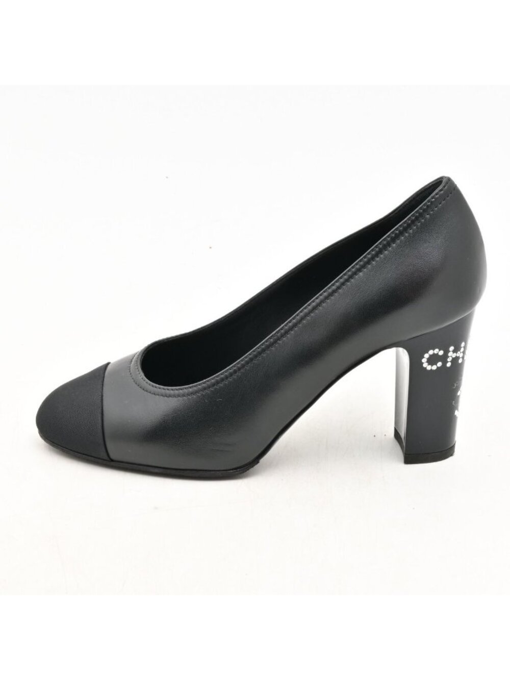 Chanel Pumps Black Rhinestone Leather Heels